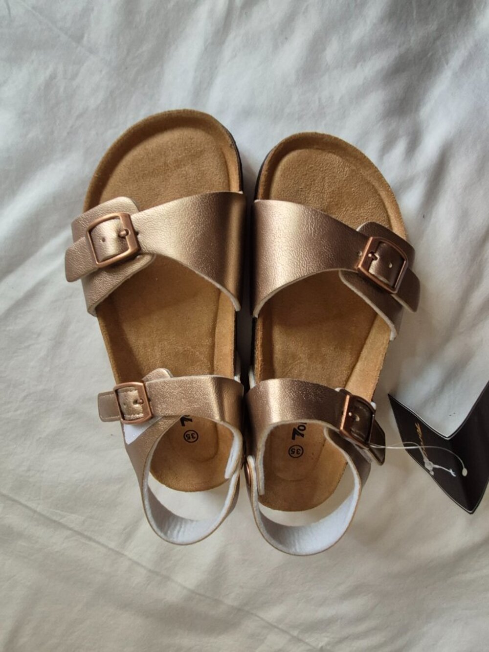 Torotto Girls Sandals with Cork Footbed Adjustable Buckle Casual Flip Flops, 5